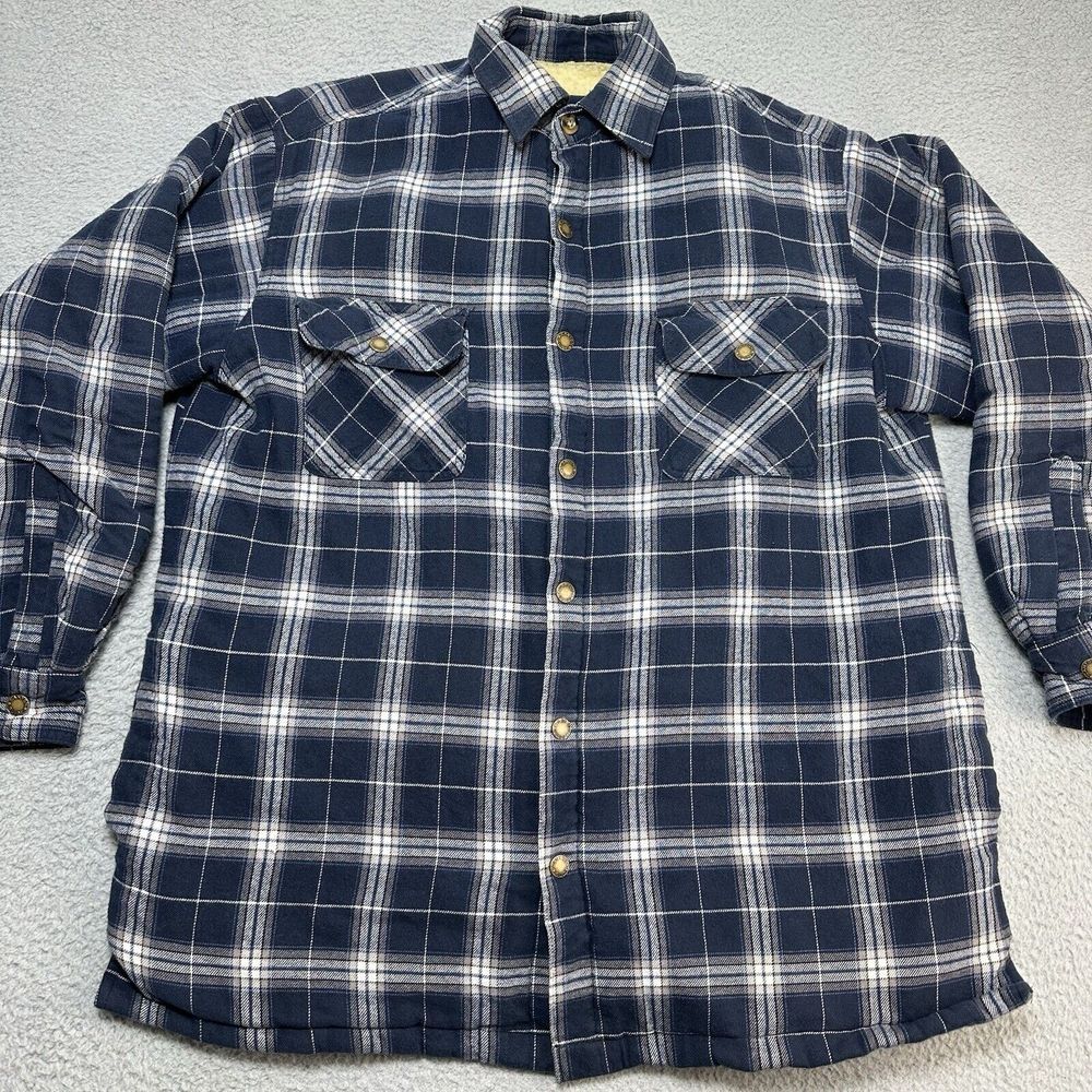 Vintage Canyon Guide Outfitters Shacket Men's Large Blue Plaid Sherpa Lined Snap
